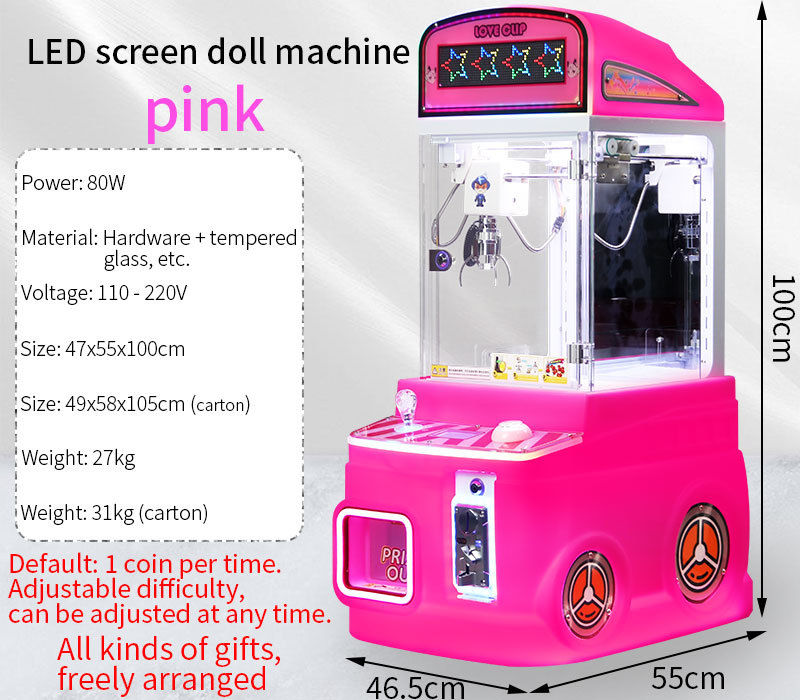Pink Customized Mini Claws In Various Colors Coin-operated Plush Toy Arcade Game